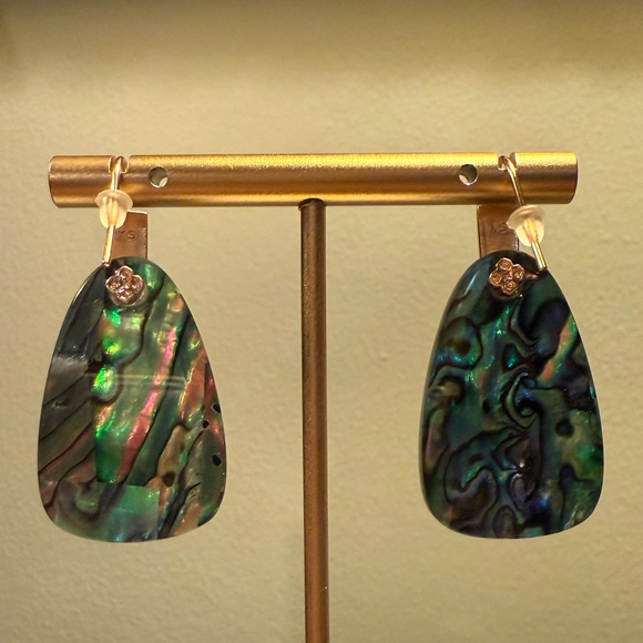 Kendra Scott Marty Iridescent Abalone Teal 14K Gold Plated Drop Earrings - Picture 6 of 9